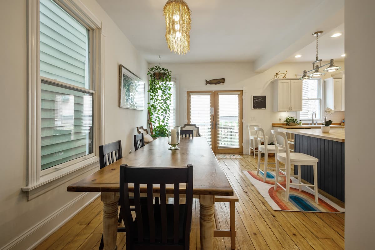 Long dining table and kitchen island